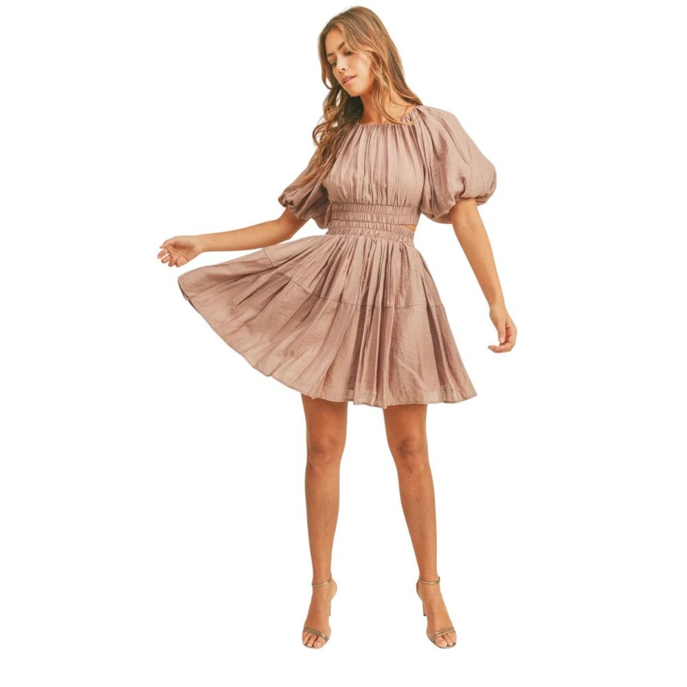 Mable Clothing Davina Shirring Detail Backless Tiered Mini Dress Sz. Medium